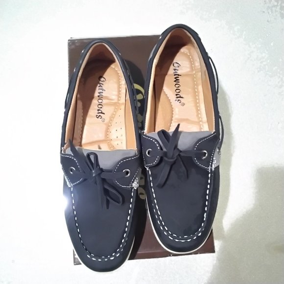 Outwoods Path-3 Black Lace Combo Boat Mocks White Stitching Women Shoes NWT 9M - Picture 1 of 13